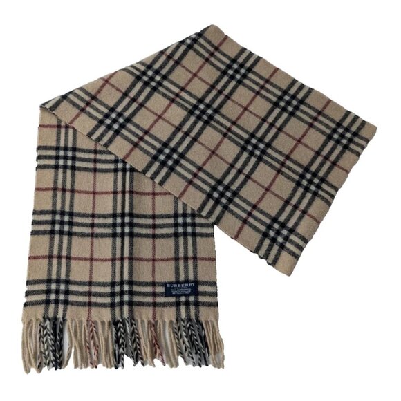 BURBERRY London Classic Nova Check Knit 100% Lambs Wool Fringe Beige SCARF - Picture 1 of 8